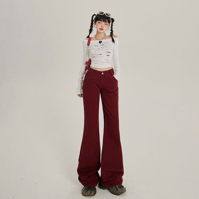 Women's Clothing Retro Low Waist Bell Bottom Pants Autumn And Winter Slim Fit_ecoleips.com