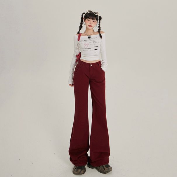 Women's Clothing Retro Low Waist Bell Bottom Pants Autumn And Winter Slim Fit_ecoleips.com