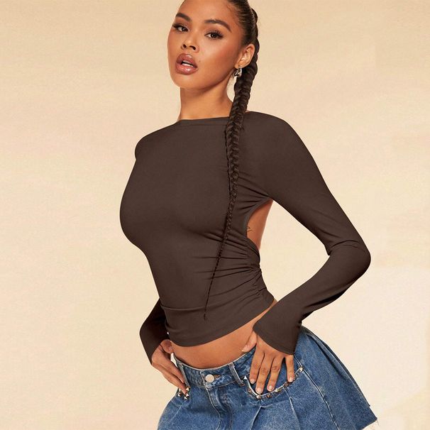 Voya Hot Selling Women's Clothing Instagram Sexy Style T-shirt For Spring And Summer, European And American Backless Design, Short Top_ecoleips.com