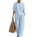 Women's 2 Piece Solid Color Loose Fit Top And Wide Leg Pants Set – Casual Chic Summer Outfit 2026_ecoleips.com