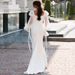 Elegant Long Sleeve Formal Evening Dress For Women High Waist Floor-Length Gown With U-Neckline, Stretchy Spandex Fabric, Wedding & Party Guest Dress_ecoleips.com