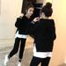 Women's Clothing Sportswear Black Suit Female Student Large Size Loose Two Piece Suit_ecoleips.com