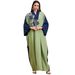 Women's Long Robe Dress Color Blocking Embroidery V Neck Loose Fit Muslim Fashion Cross Border Style_ecoleips.com
