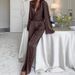 Simulated Silk Sleeve Long Pants Pajamas Loose Fit Wearable Outside Two Piece Set 2026 European And American Autumn_ecoleips.com
