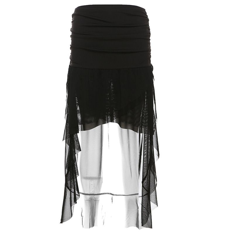 Verve 2025 Autumn New Solid Color High Waist Sexy Mesh Ribbon Short Skirt For Women_ecoleips.com