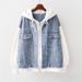 Plus Size Denim Jacket For Women – Oversized Hooded Baseball Style, Comfort Fit (L-4XL, Pink/White)_ecoleips.com