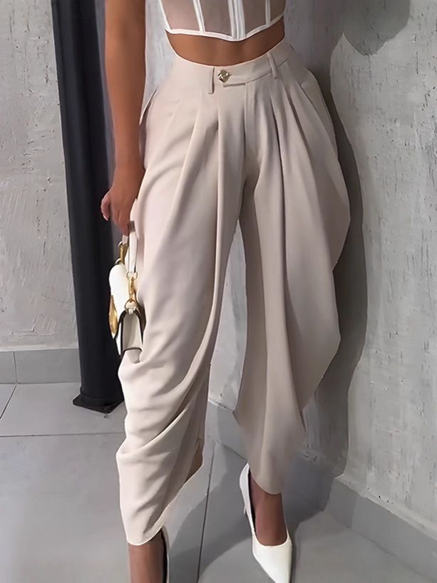 Women's Flower Bud Pants Solid Color Sexy Urban Leisure Wide Leg Fashion Nine Points_ecoleips.com