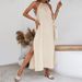 Voya Women's Woven Casual Style Design With A Big Backless Seaside Vacation Hanging Neck Dress_ecoleips.com