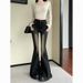 Vintage Black Gray High Waist Flared Stretch Tassel Jeans For Women With Design Sense, Washed Versatile Petite Bootcut_ecoleips.com