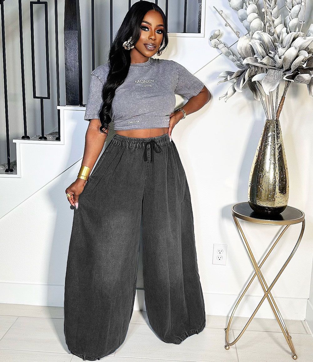 Women's Clothing New Women's Clothing Street Casual Versatile Elastic Waist Wide Leg Pants_ecoleips.com