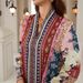 Fashionable V Neck Long Sleeve Ethnic Print Dress for Women Elegant A-Line Maxi Dress Trendy Muslim Clothing Export Hot Item_ecoleips.com