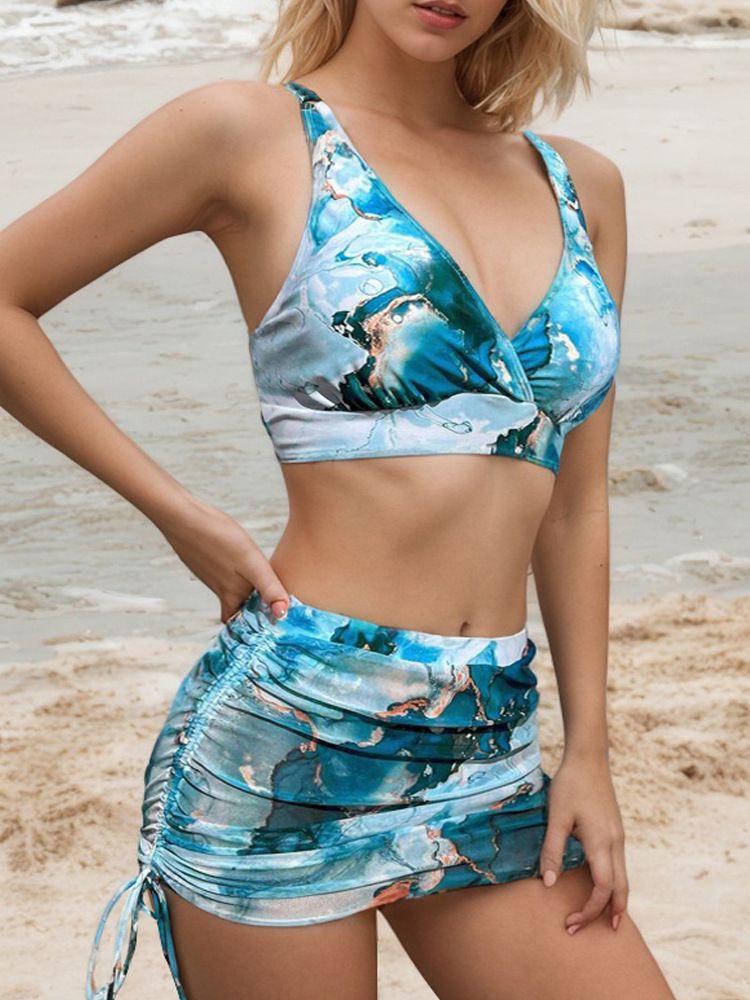 Tie-Dye Bikini Set For Women – Deep V Swimwear With Skirt Cover-Up, Sexy Two-Piece Swimsuit (Nylon-Spandex Blend)_ecoleips.com