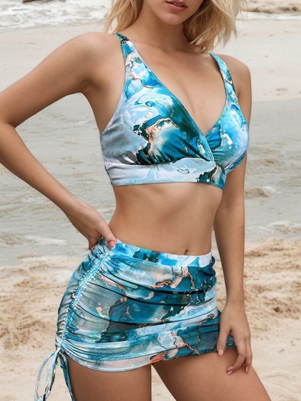 Tie-Dye Bikini Set For Women – Deep V Swimwear With Skirt Cover-Up, Sexy Two-Piece Swimsuit (Nylon-Spandex Blend)_ecoleips.com