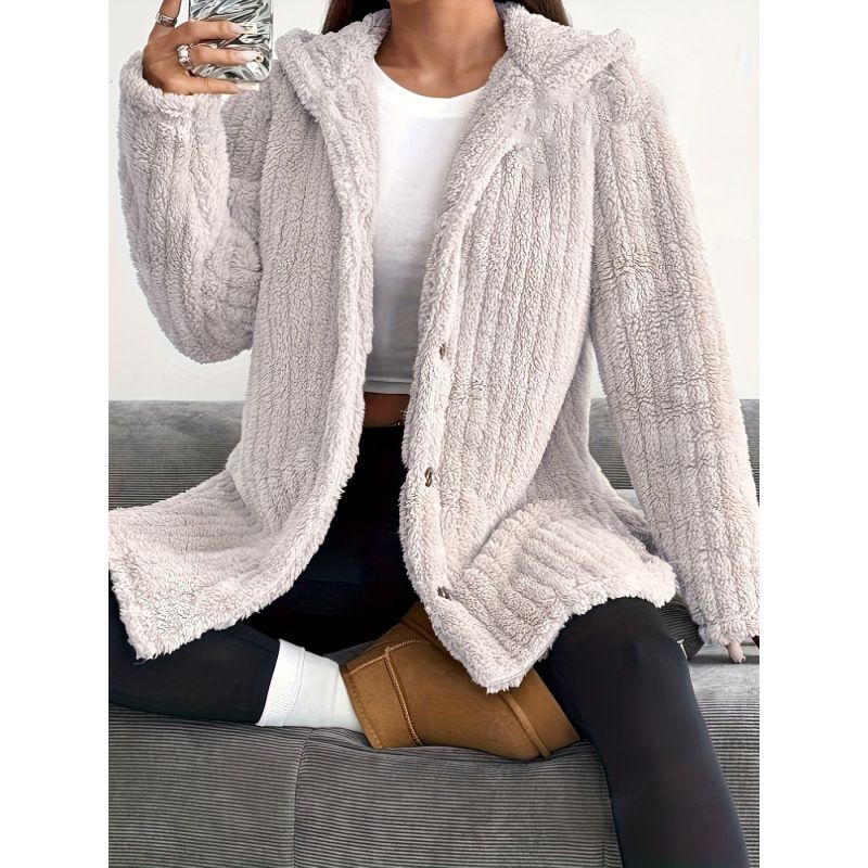 Autumn And Winter Women's Solid Color Long Sleeve Hooded Loose Plush Jacket Women's Top Wholesale_ecoleips.com