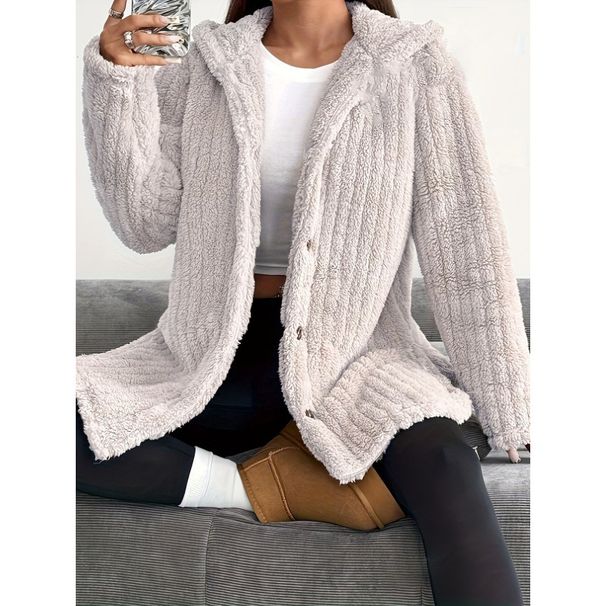 Autumn And Winter Women's Solid Color Long Sleeve Hooded Loose Plush Jacket Women's Top Wholesale_ecoleips.com