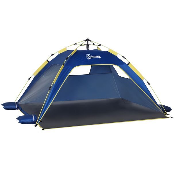 Carpa De Playa Pop-up Para 1-2 Personas Con 2 Accesos Y 2 Ventanas Y Bolsa De Transporte 220x173x120 Cm Azul Oscuro_ecoleips.com