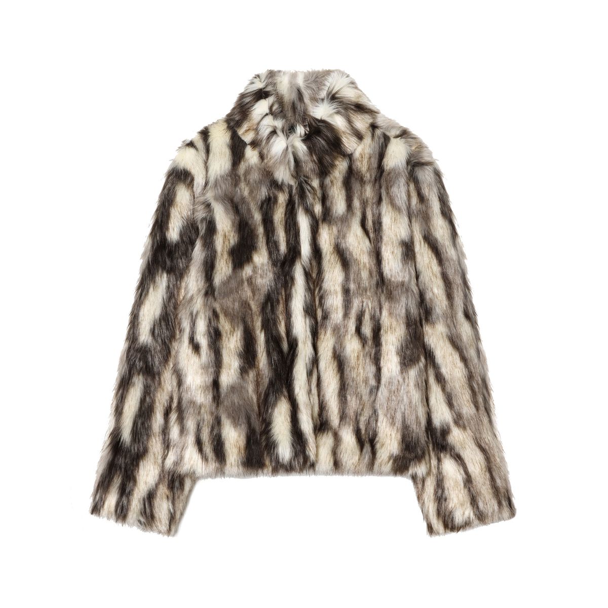 Women's Faux Fur Coat With Animal Print - Stylish Stand Collar Jacket For Casual Chic (Leopard/Cheetah Pattern)_ecoleips.com