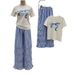 Women's Clothing Sweet Cute Women's Summer Bow Print Two Piece Set Short Sleeve Striped Wide Leg Pants Style Clothing For Ladies_ecoleips.com