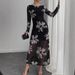 Women's Clothing Printed Mesh Waist Hugging Hip Slim Long Sleeved Temperament Dress_ecoleips.com