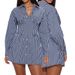 Women's Striped Button Down Collar Long Sleeve V Neck Slim Fit Dress Autumn_ecoleips.com