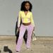Women's Clothing Women's Autumn And Winter Line Contrast Color Collarless Zipper Elastic Rope High Waist Trousers Suit_ecoleips.com