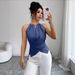 Women's Halter Neck Crossover Sleeveless Top, Slim Fit Solid Color Casual Blouse For Elegant Daily Wear_ecoleips.com