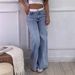Women's Clothing Retro High Waist Non Elastic Washed Straight Jeans Fashion Contrast Color Wide Leg Jeans_ecoleips.com