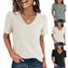 Elegant V-Neck Short Sleeve T-Shirt Top For Women - Soft Polyester Casual Blouse Vintage Inspired Courtly Lock Design Versatile For Office Daily Wear_ecoleips.com