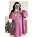 Autumn New Korean Fashion Printed Patchwork Maternity Dress_ecoleips.com