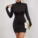 Aria Basics Aria Basics 2024 European And American Cross-Border Black Brushed High Neck Slim Fit Long Sleeve Commuter Evening Versatile Sequin_ecoleips.com
