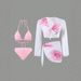 Women's Long Sleeved Outer Cover Swimsuit Two Piece Printed Tie up Bikini Four Piece Set Outerwear_ecoleips.com