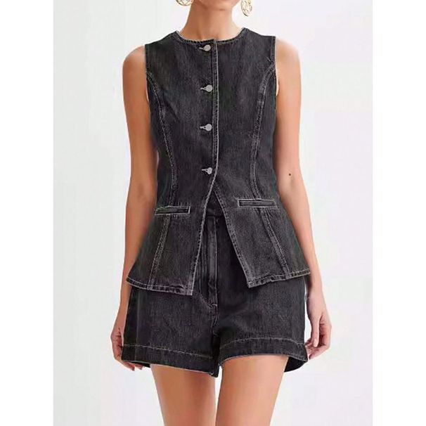 Women's Clothing Fashionable Two Piece Set For Women Sleeveless Denim Shorts For Formal & Casual For Women_ecoleips.com