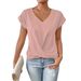 2026 Summer New European And American Cross-Border Bestseller Fashion Solid Color V-Neck T-Shirt Elegant_ecoleips.com
