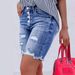 Women's Clothing "Women's Slim Fit Button Fly Denim Shorts With Distressed Hem & Ripped Details - Mid Rise Stretch Jeans Shorts For Streetwear Fashion_ecoleips.com