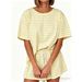 Women's Striped Two Piece Set European And American Style Spring/Summer Casual Home Wear Loose Fit Short Sleeve Shorts Set Fashionable_ecoleips.com