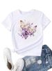 European And American Cross-border Foreign Trade Women's Floral Butterfly Round-neck Printed Short-sleeve T-shirt Top_ecoleips.com