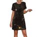 Women's Short Dress Sequined Slim Fit Short Sleeved INS Style Spring Summer_ecoleips.com