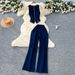 Women's Temperament Design Denim Suit Metal Button round Neck Sleeveless Vest High Waist Wide Leg Trousers Foreign Trade Style_ecoleips.com