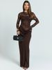 Mozision Lace Patchwork Sexy Maxi Dress Women Gown Fashion See Through Long Sleeve High Waist Ruched Club Party Long Dresses_ecoleips.com