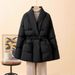 Elegant Winter Down Coat For Women With Belt, Loose Fit Long Puffer Jacket, V-Neck Quilted Outerwear In Black, Beige & Brown_ecoleips.com