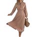 Elegant Pleated Midi Dress With Lantern Sleeves – Flowy Tie-Up Women’s Dress For Spring & Summer_ecoleips.com