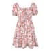WG228 European And American Cross-border Spring/summer New Fashion Printed Square-neck Puff-sleeve Waist-cinching Bow_ecoleips.com