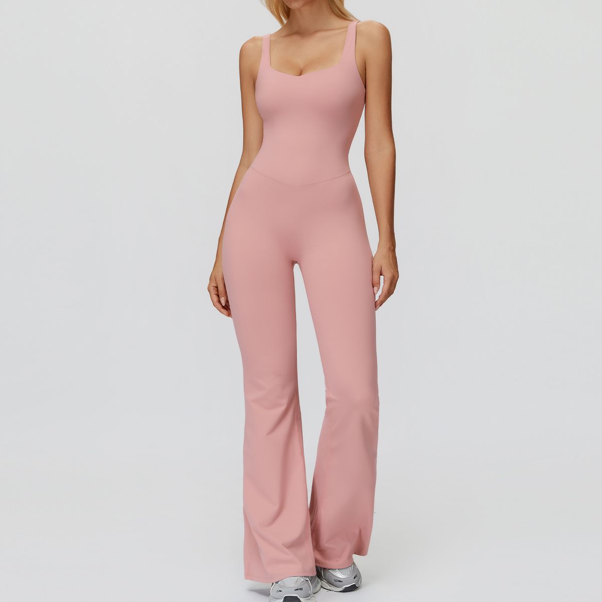 Zechuang Women's Brushed Yoga Suit Crossback Slightly Flared Wide Leg Jumpsuit Running Sports Fitness 9506_ecoleips.com