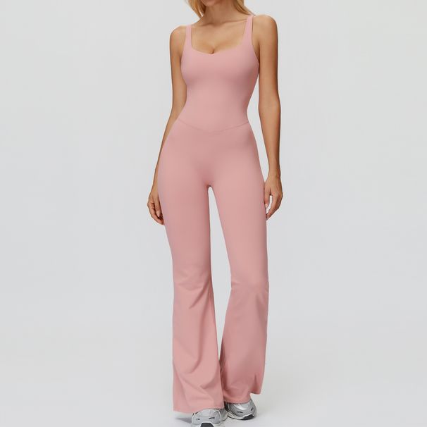 Zechuang Women's Brushed Yoga Suit Crossback Slightly Flared Wide Leg Jumpsuit Running Sports Fitness 9506_ecoleips.com