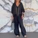 Women's Clothing Casual V Neck Loose Pocket Sleeve Cotton And Linen Suit_ecoleips.com