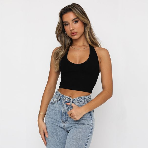 Women's Clothing Slim Short Sleeveless Inner Tops For Women V Neck Backless_ecoleips.com
