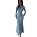 Elegant Pleated Maxi Dress For Women Slim Fit Long Sleeved Spring Fashion Irregular European American Style_ecoleips.com