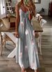 Women's Clothing Slim Fit Feather Print Maxi Dress Sleeveless Low Cut V Neck Spaghetti Strap Women's New Arrival_ecoleips.com