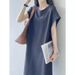 Japan And Korea Casual Summer Large Size Flying Sleeve Dress French Anti-light Loose Niche Medium And Long T-shirt Skirt Women_ecoleips.com