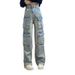 Women's Retro Cargo Jeans High Waisted Straight Leg Baggy Pants With Multi-Pockets, Stretch Denim, Comfortable & Stylish Oversized Trousers_ecoleips.com